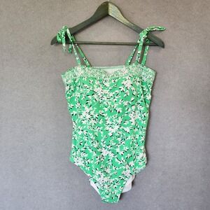 Draper James + Land's‎ End Swimsuit Womens 14 Green Navy White